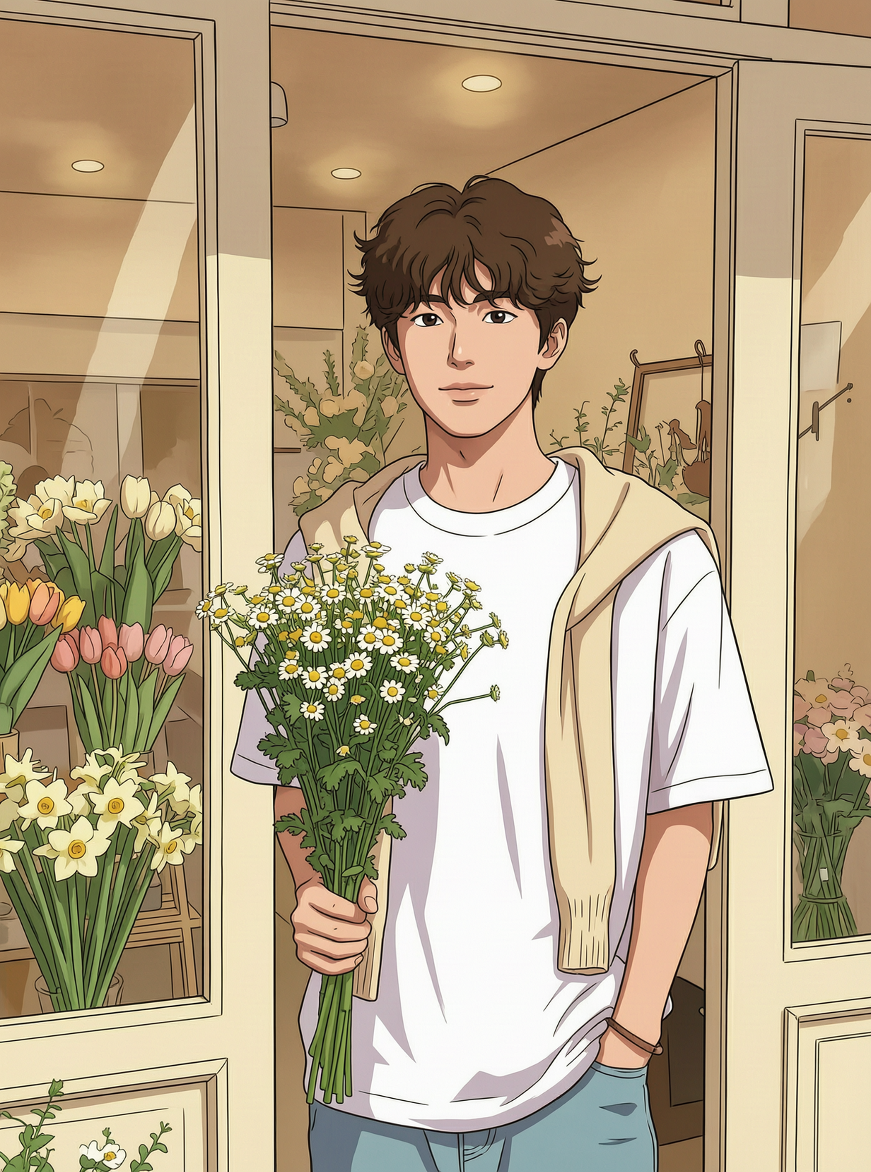 花店抱花少年|治愈日系动漫插画男生💐 - 作品图1