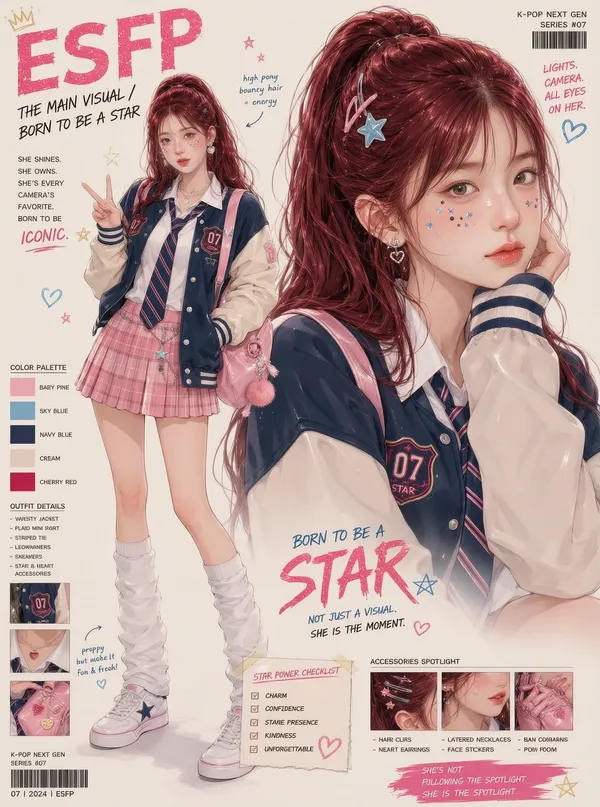 日系漫画分镜粉系甜酷少女海报写真 - 主图(AI艺术作品)
