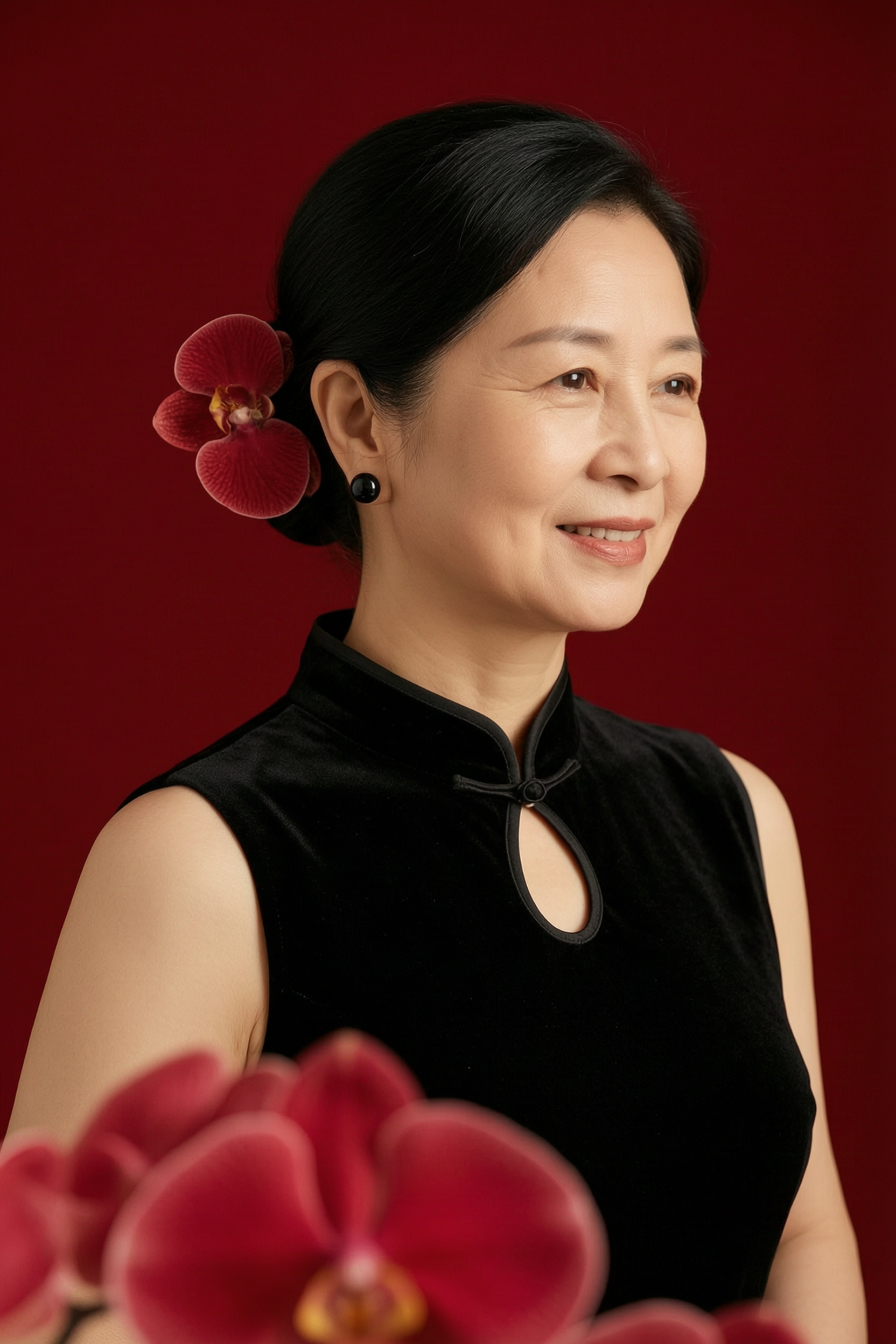 岁月不败美人|知性新中式红色蝴蝶兰写真 - 作品图2