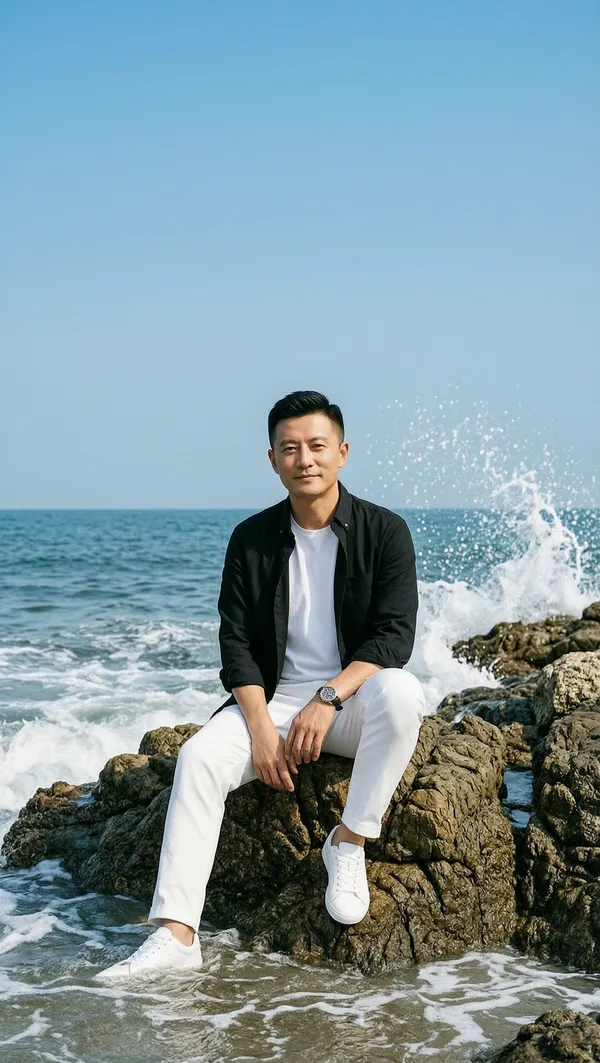 海岸礁石度假男士写真 - C作品