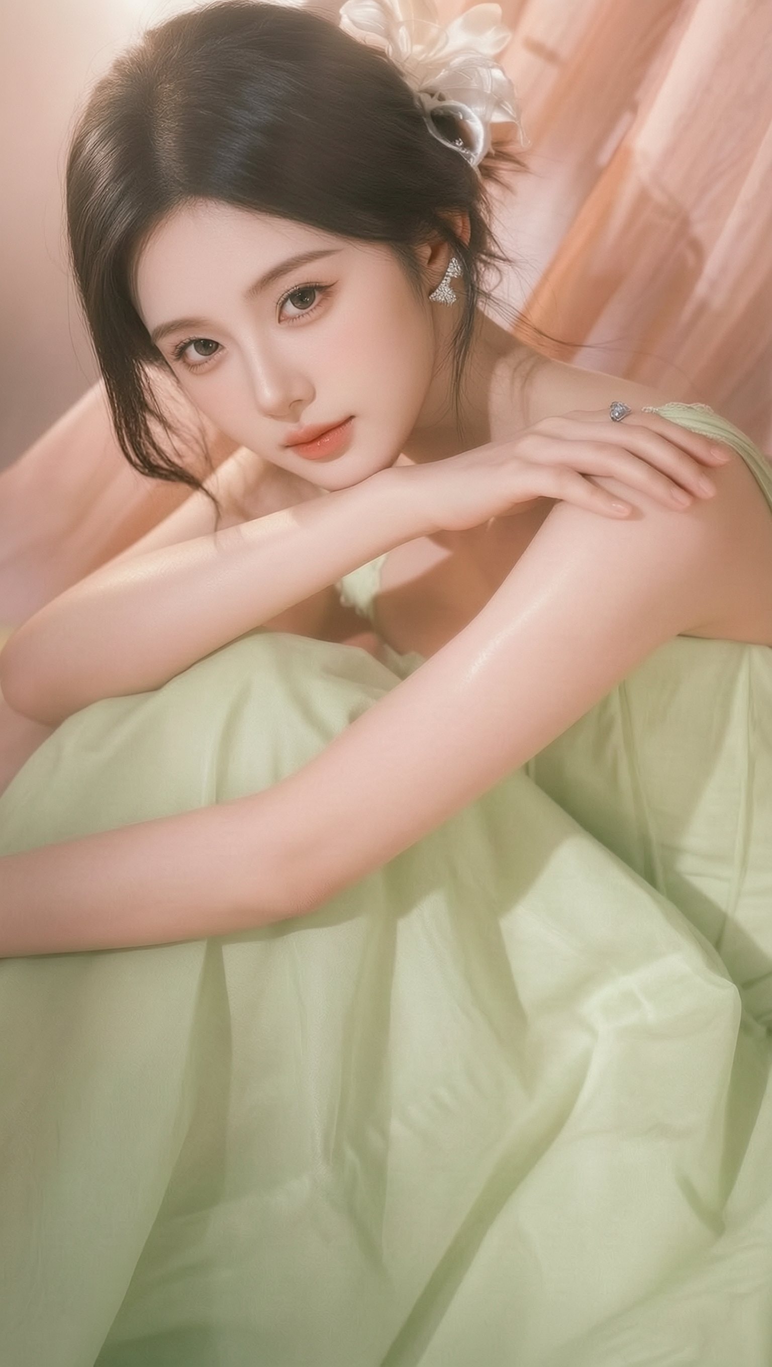 浅绿纱裙柔光少女写真 - 作品图1