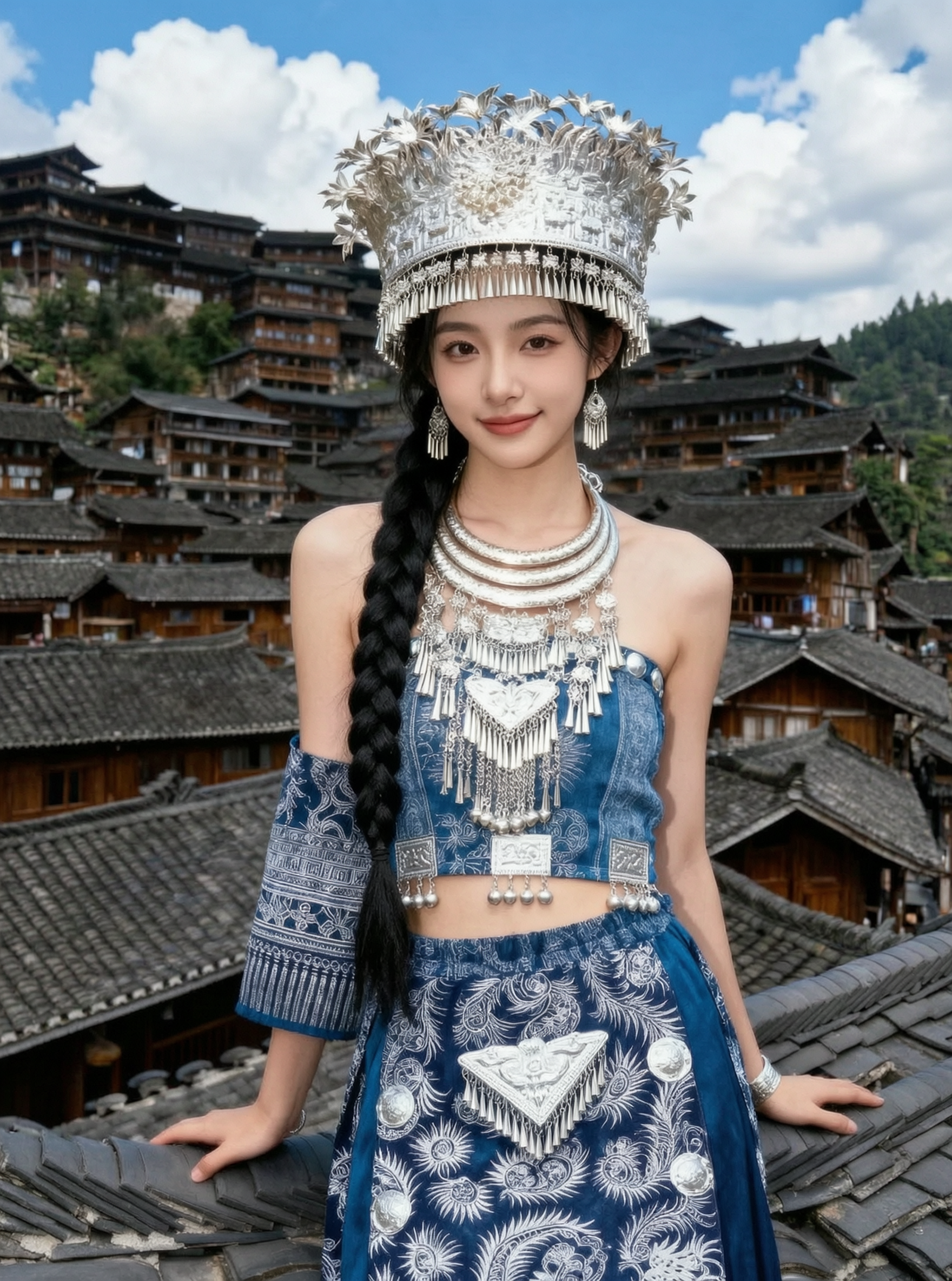 蓝白色系苗族服饰绝美写真 - 作品图1