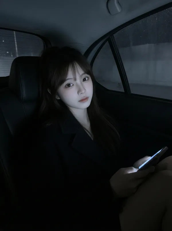 氛围夜景车内女神随拍写真🔥 - 主图（AI艺术作品）