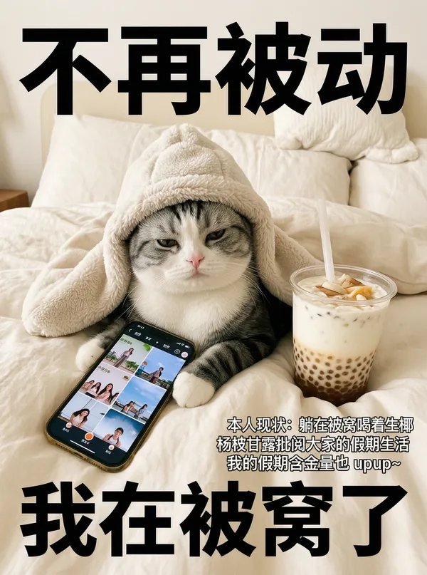 假期躺被窝表情包 - 主图（AI艺术作品）