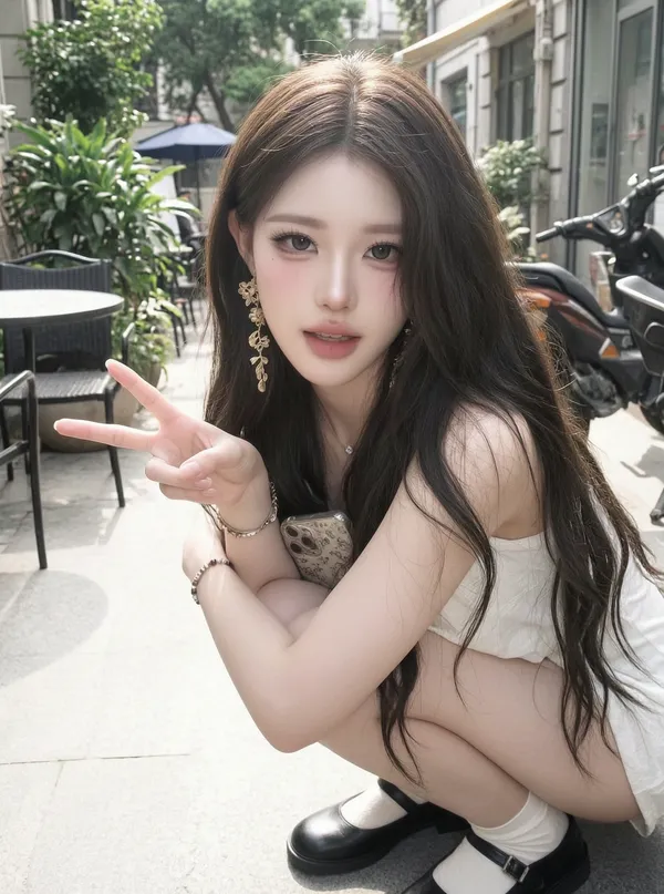 ☀️街头咖啡馆白吊带裙甜酷感AI写真 - 主图(AI艺术作品)