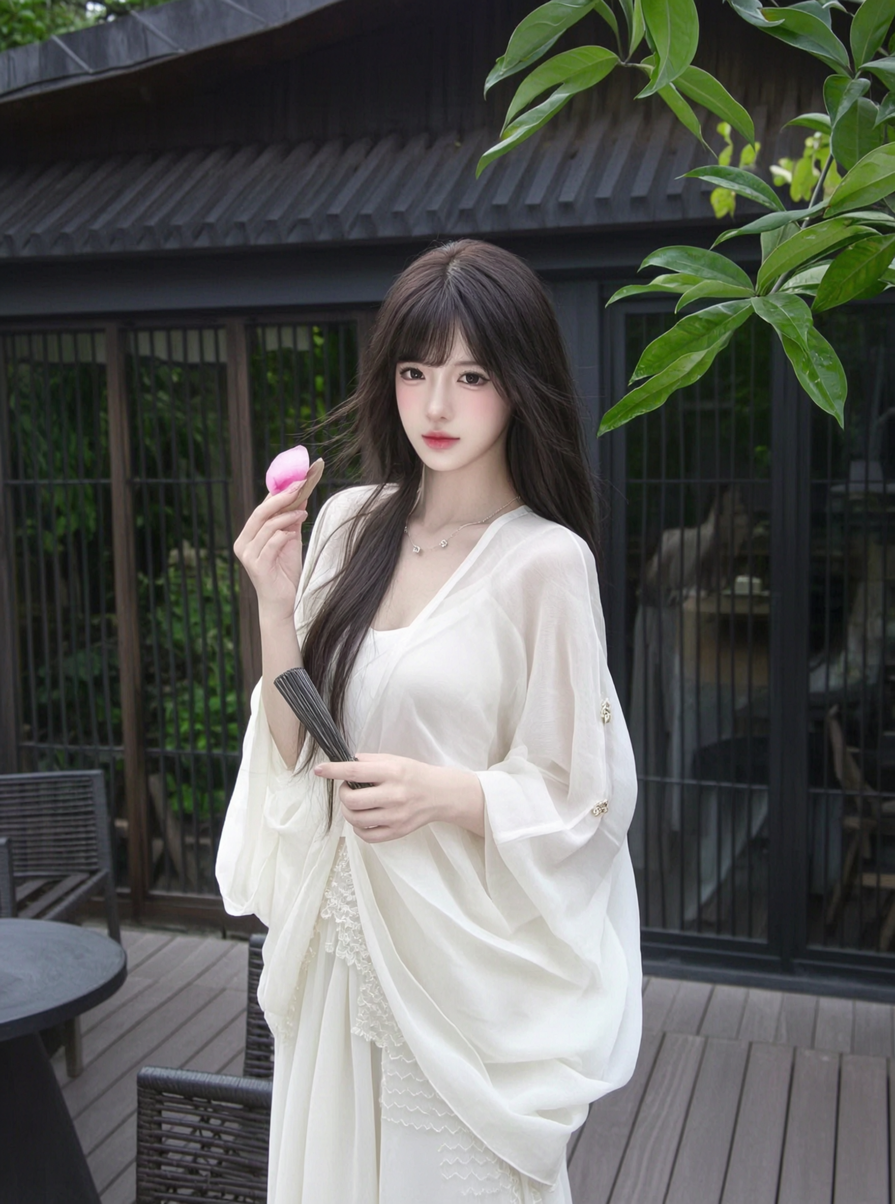 🤍新中式庭院白纱裙清冷风AI写真 - 作品图1
