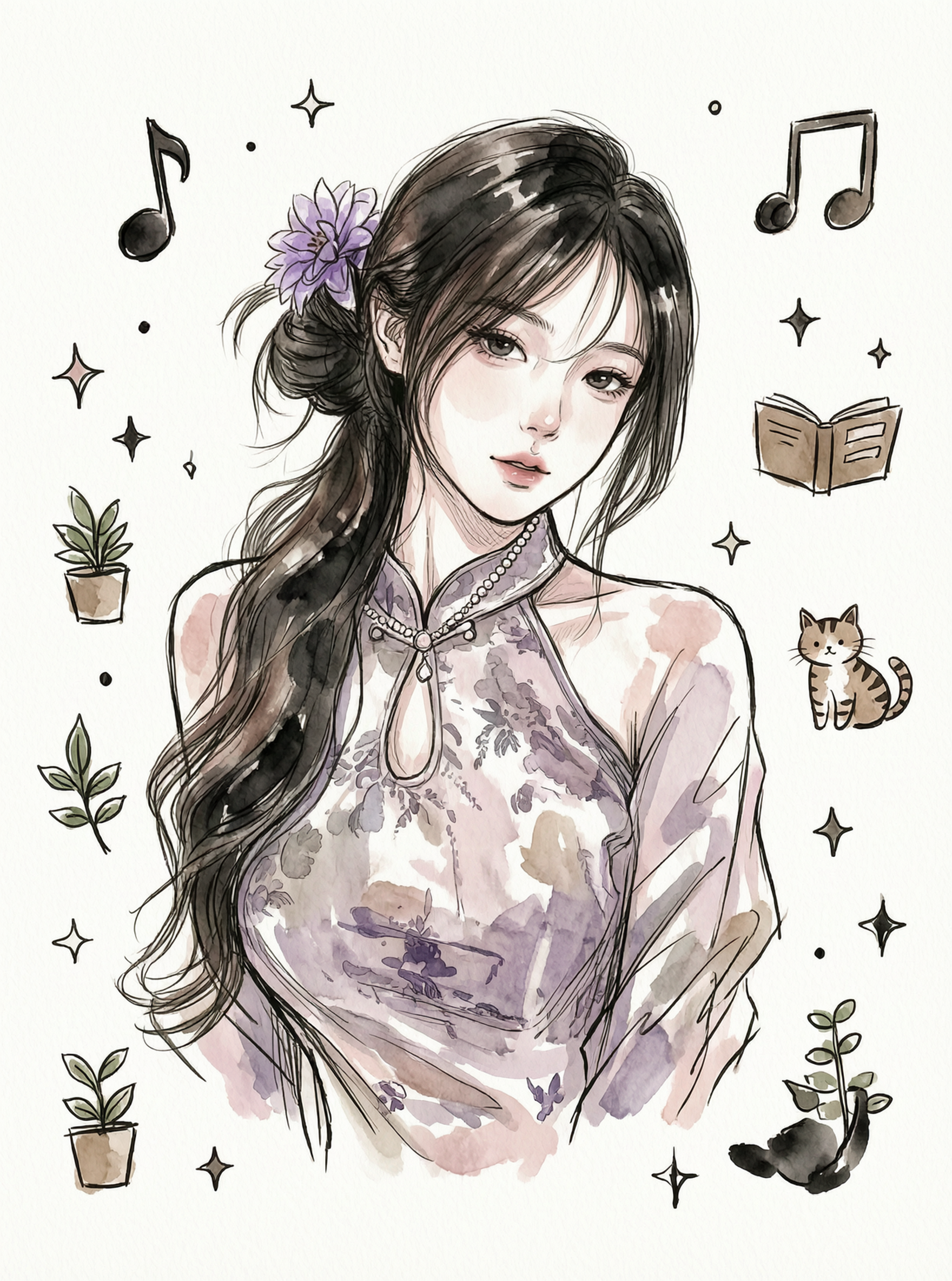 AI韩式插画风格—千问眼中的我 - 作品图1