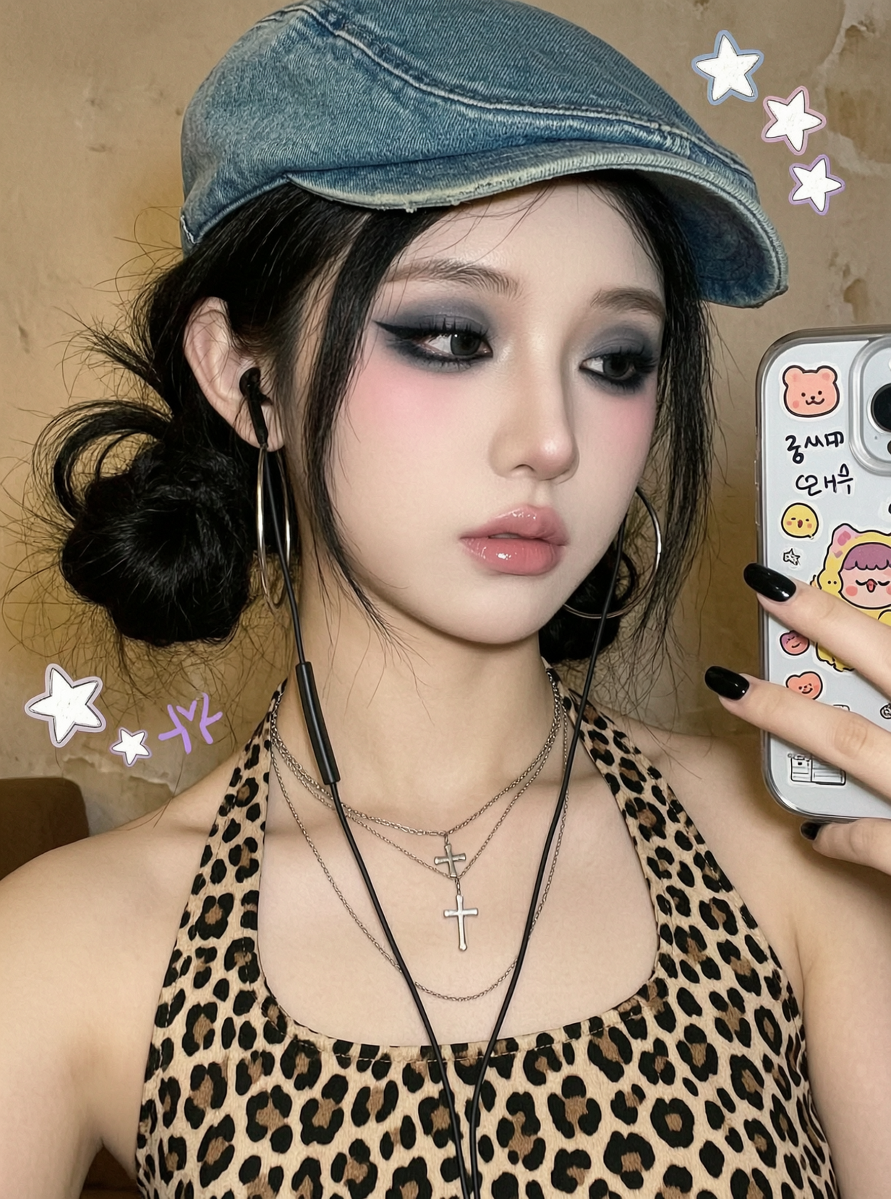🖤Y2K辣妹豹纹吊带自拍AI写真模板 - 作品图1