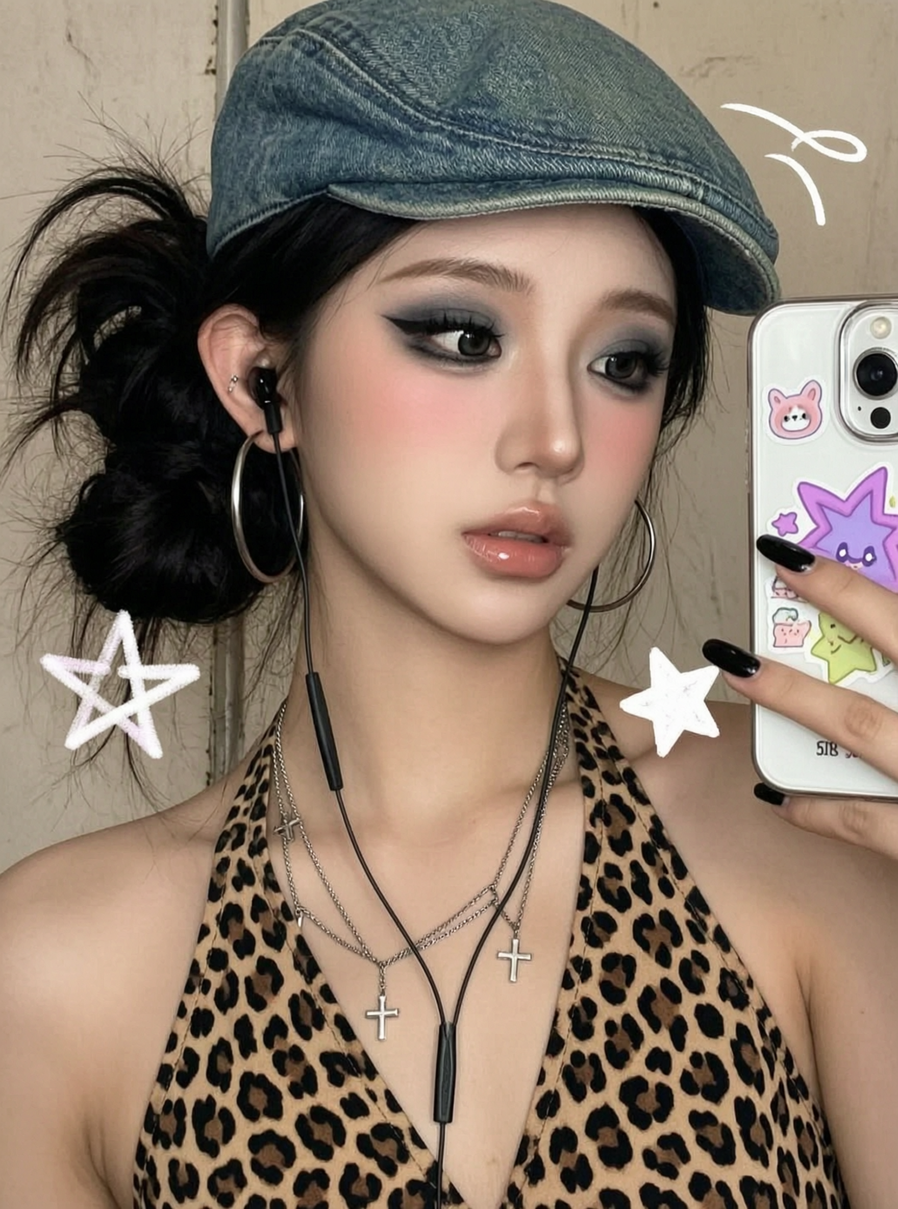 🖤Y2K辣妹豹纹吊带自拍AI写真模板 - 作品图2