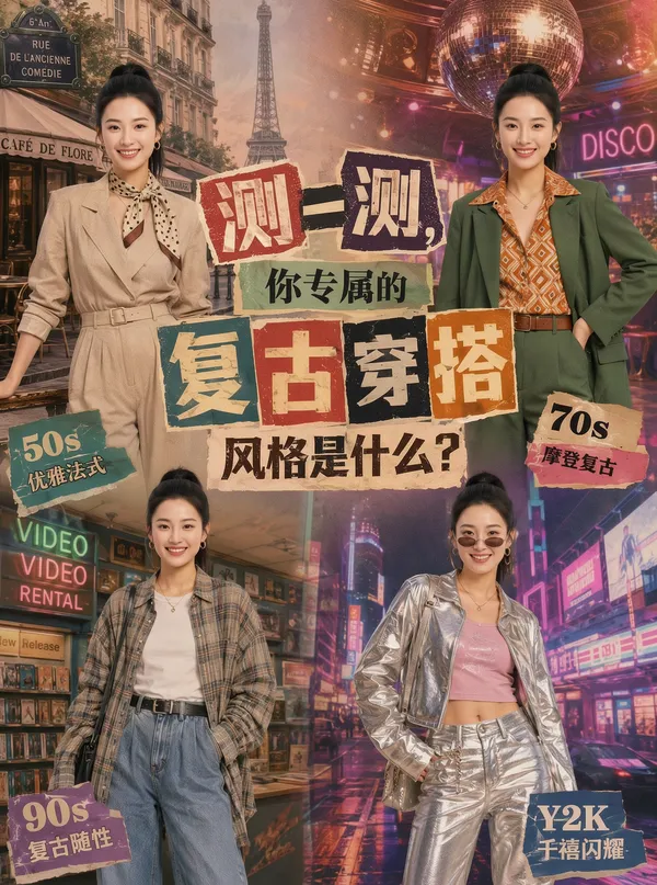 测一测，你专属的复古穿搭风格 - 主图（AI艺术作品）