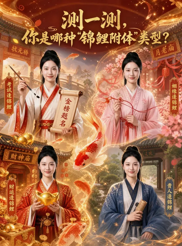 测一测，你是哪种"锦鲤附体"类型 - 主图（AI艺术作品）