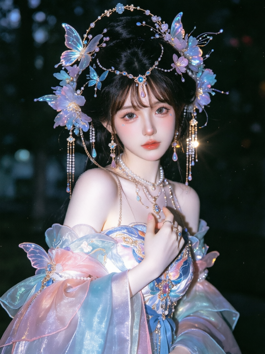 蓝蝶仙子古风汉服写真|上传照片做同款 - 作品图1