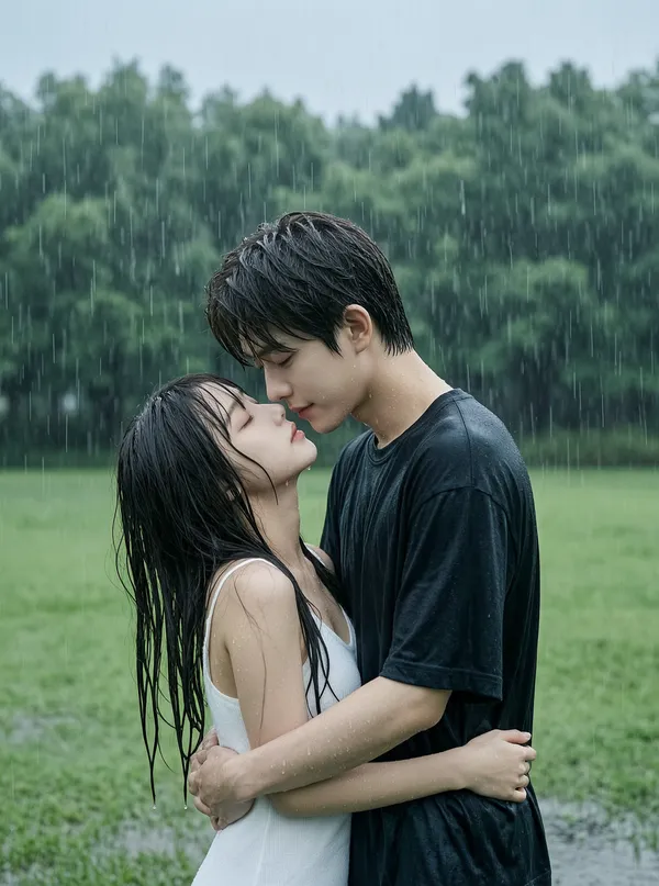 雨天相拥情侣🌧️电影感氛围感写真 - 主图（AI艺术作品）