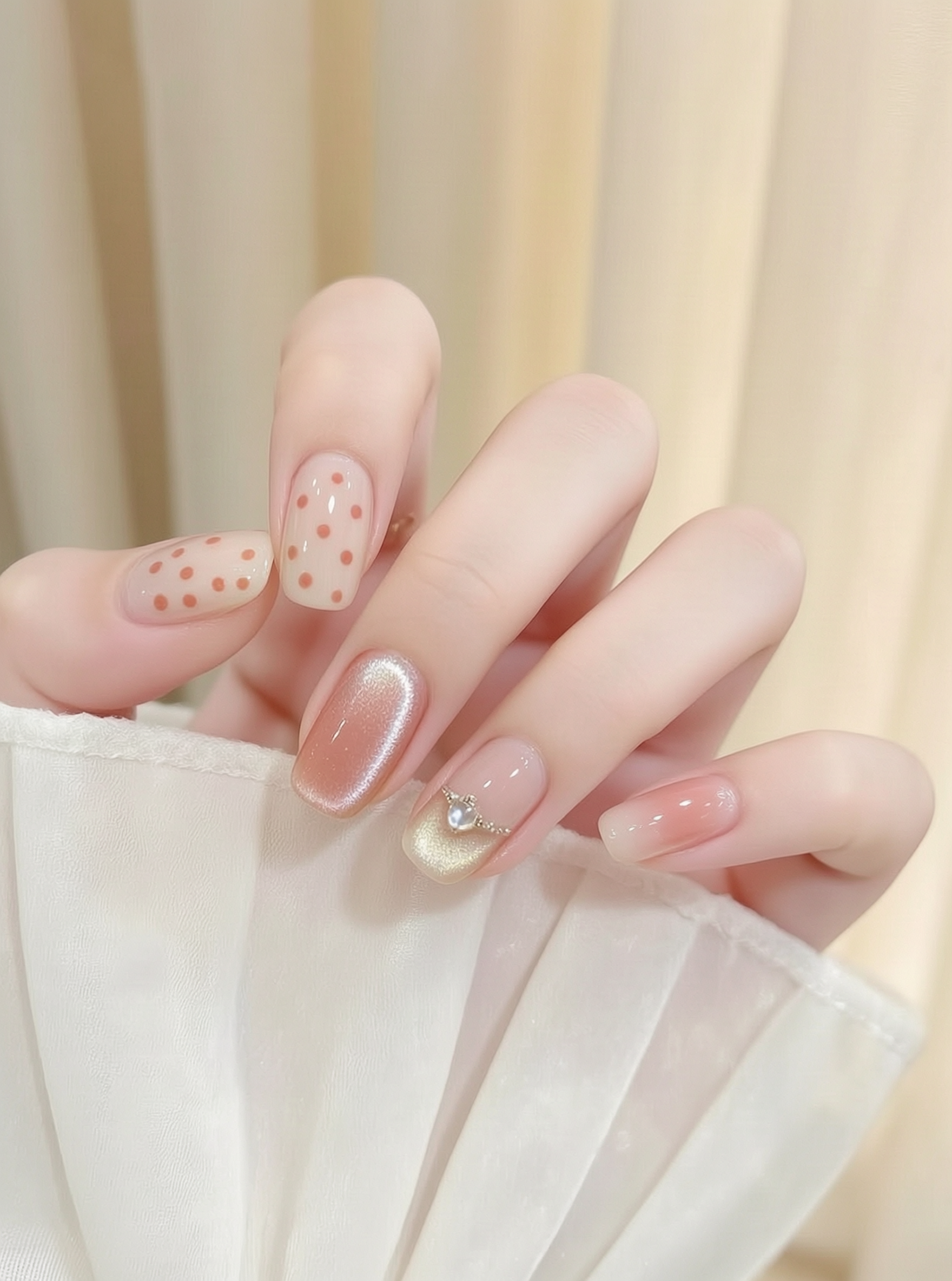 夏日美甲💅｜上传手部照做猫眼波点款美甲 - 作品图1