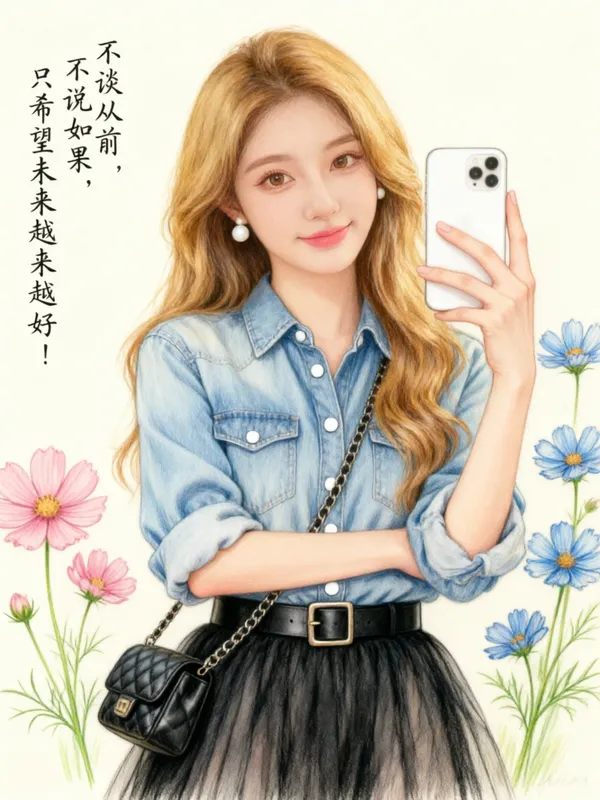 彩铅手绘风自拍写真 上传照片get同款 - 主图（AI艺术作品）