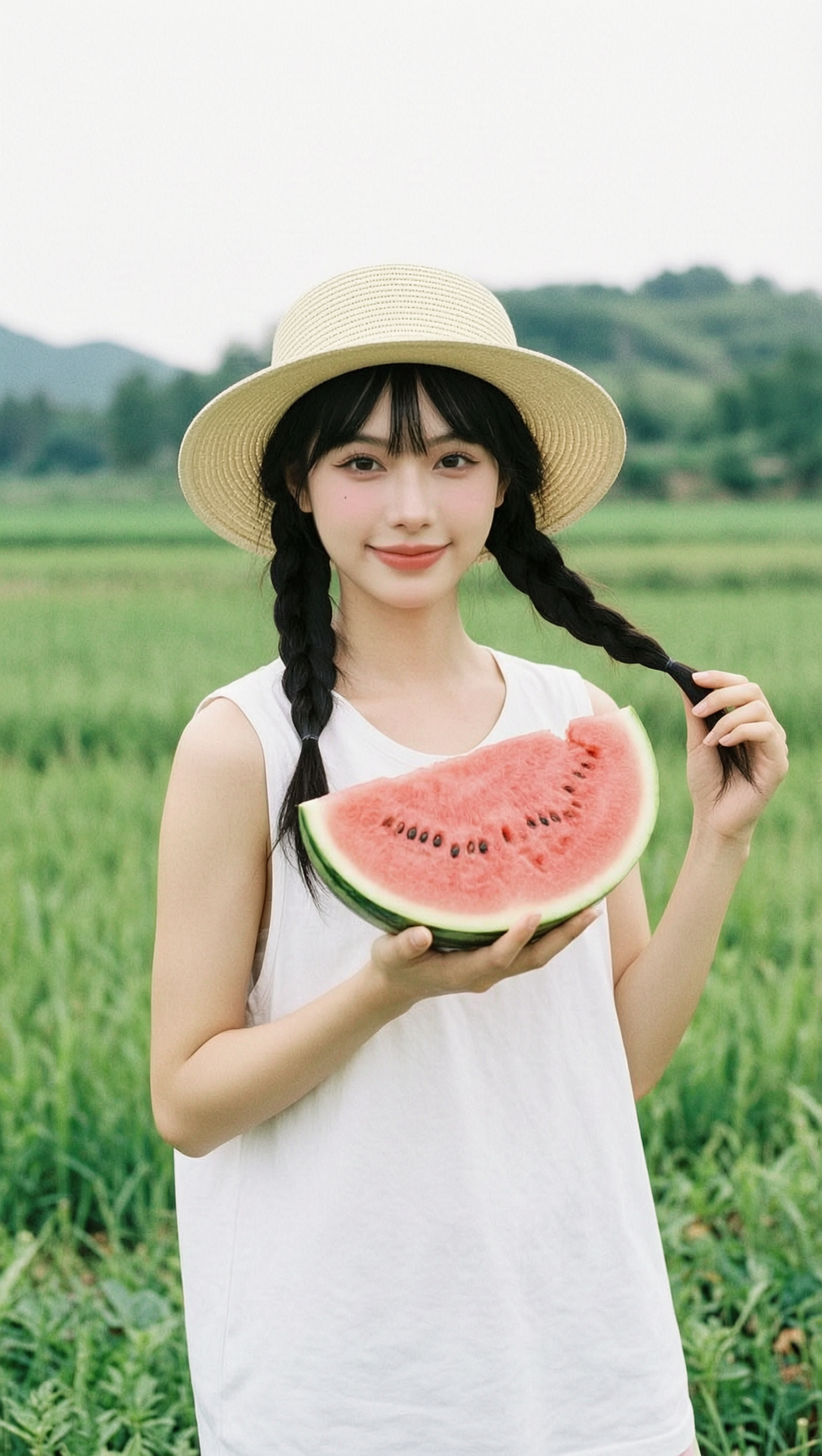 夏日田园西瓜女生写真 | 上传照片做同款 - 作品图2