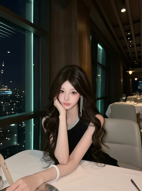 🖤落地窗揽一城夜色｜黑裙古早千金风写真 - C作品