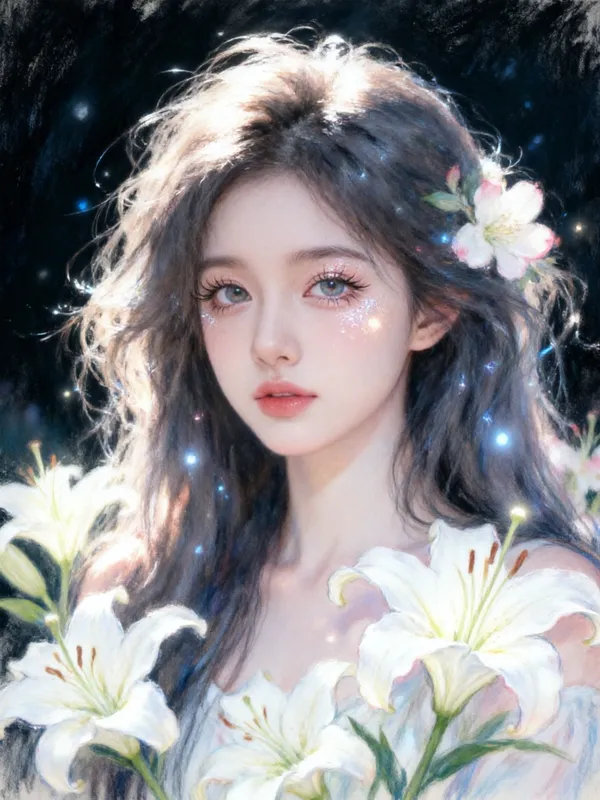 彩铅感星夜少女🎨 一键 get 同款 - 主图（AI艺术作品）