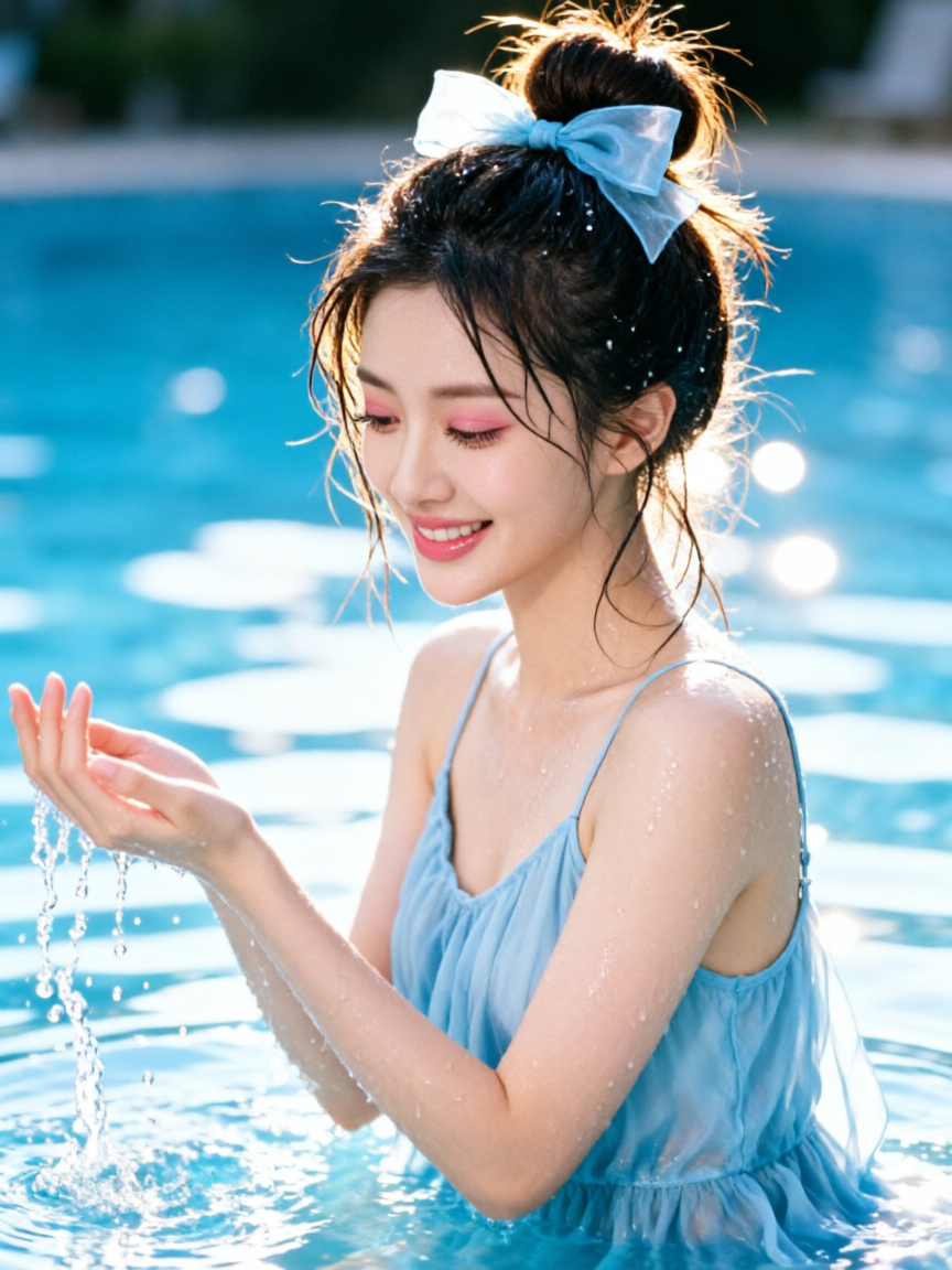 夏日戏水写真|上传图片一键生成同款 - 作品图2