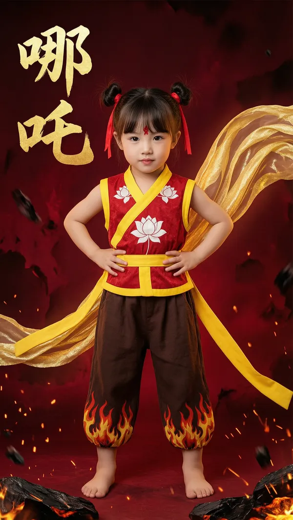 国风魔幻哪吒风格儿童写真 - 主图（AI艺术作品）