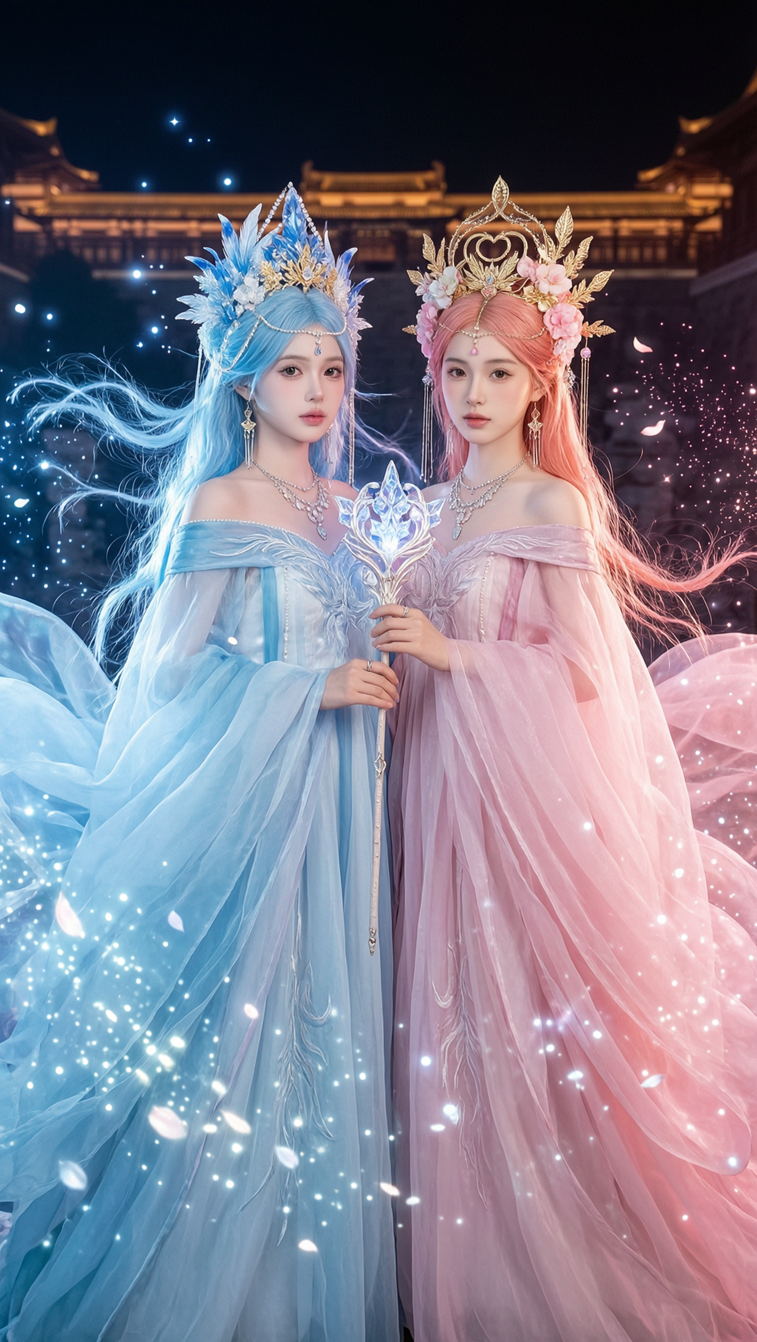 闺蜜写真-华丽国风仙侠蓝粉双神女 - 作品图1