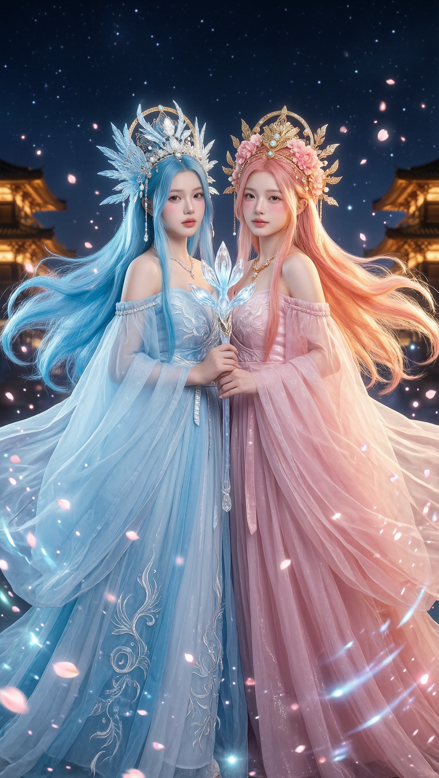 闺蜜写真-华丽国风仙侠蓝粉双神女 - 作品图2